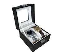 Geek My Watch | Watch Box 2 Slots, Black, Watch Display Case, Watch Storage Box with Removable Cushion, Metal Clasp, PU Leather, Jewellery Box, Watch Box for Men, Gift Idea for Men