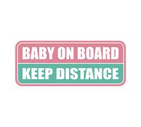 GEEKBEAR Baby on Board Car Magnet - Colorful, Reflective, Weather-Resistant, Rectangular 8.7 x 3.5 in (Light Pink/Turquoise)