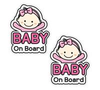 GEEKBEAR Baby on Board Car Sticker - Cartoon Design, Reflective, Weather-Resistant (Basic Girl + Basic Girl)