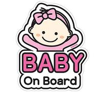 GEEKBEAR Baby on Board Car Sticker - Character Design, Reflective, Weather-Resistant (02. Basic Girl)