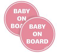 GEEKBEAR Baby on Board Car Sticker - Colorful, Reflective, Weather-Resistant - Circular 4.7 x 4.7 in (Light Pink - 2 Pack)
