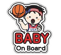 GEEKBEAR Baby On Board Sticker & Decal - Basketball Boy - Bumper Car & Window Sticker - Cute Safety Caution Sign