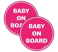 GEEKBEAR Baby On Board Sticker for Cars - Hot Pink, 2 Pack - No Magnet or Suction Cup - Cute & Funny Baby in Car Sticker Decal