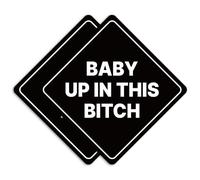 GEEKBEAR Baby Up in This Bitch Car Sign - Sticker or Magnet & Color Options, Weather-Resistant - Diamond Shape 6.8 x 6.8 in (Black, Reflective Magnet)