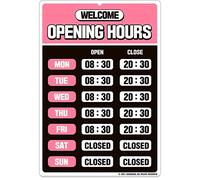 GEEKBEAR Opening Hours Sign (03. Pink) - Business Hours Sign - Store Hours Sign - Hours of Operation Signs for Business - Open Sign with Hours - Store or Office Hours Sign Changeable…