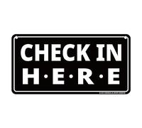 GEEKBEAR Check In Here Sign Hanging from Ceiling - 30cm x 15cm (Black)