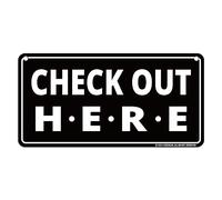GEEKBEAR Check Out Here Sign Hanging from Ceiling - 30cm x 15cm (Black)