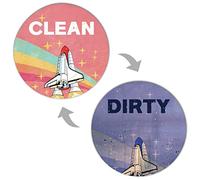GEEKBEAR Clean Dirty Magnet for Dishwasher (04. Rainbow Rocket) - Double Sided and Reversible Clean Dirty Sign Indicator - Flip Dishwasher Magnet with Bonus Adhesive Metal Plate - Kitchen Decor