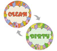 GEEKBEAR Clean Dirty Magnet for Dishwasher (05. Happy Flower) - Double Sided and Reversible Clean Dirty Sign Indicator - Flip Dishwasher Magnet with Bonus Adhesive Metal Plate - Kitchen Decor