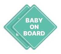 GEEKBEAR Diamond Shape Magnet, 2 Pack - Baby on Board Sign, Reflective, Mint, Weather-Resistant, Metal, 5 x 5 in