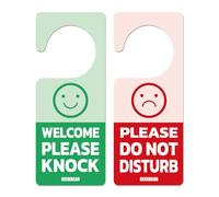 GEEKBEAR Do Not Disturb Door Hanger Sign (01. Smile) - 2 Pack - Reversible and Double Sided Privacy Office Sign - Please Do Not Disturb on Front and Welcome Please Knock on Back Side