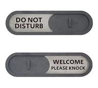 GEEKBEAR Do Not Disturb Welcome Slider Door Sign for Home Office - Premium MDF, 7.5 x 2.2 in (Gray)