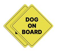 GEEKBEAR Dog on Board Car Sign - Sticker or Magnet & Color Options, Weather-Resistant - Diamond Shape 6.8 x 6.8 in (Yellow, See-Through Sticker)