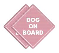 GEEKBEAR Dog on Board Car Sign - Sticker or Magnet & Color Options, Weather-Resistant - Diamond Shape 6.8 x 6.8 in (Light Pink, See-Through Sticker)