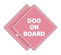 GEEKBEAR Dog on Board Car Sign - Sticker or Magnet & Color Options, Weather-Resistant - Diamond Shape 6.8 x 6.8 in (Light Pink, Reflective Magnet)