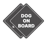 GEEKBEAR Dog on Board Car Sign - Sticker or Magnet & Color Options, Weather-Resistant - Diamond Shape 6.8 x 6.8 in (Black, See-Through Sticker)