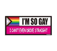 GEEKBEAR I'm So Gay I Can't Even Drive Straight Car Magnet - Reflective, Weather-Resistant, Eye-Catching - 8.7 x 3.5 in (Pride Flag)