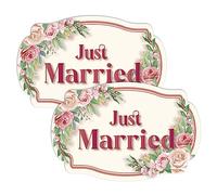 GEEKBEAR Just Got Married Car Magnet (2 Pack) - 13 x 8.7 in (Beige Rose)