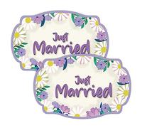 GEEKBEAR Just Got Married Car Magnet (2 Pack) - 13 x 8.7 in (Purple Daisy)