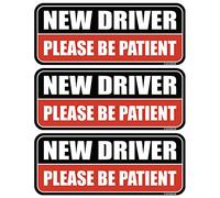 GEEKBEAR New Driver Car Magnet (3 Pack) - Rectangular Shape, 8.7 x 3.6 inch (Black/Red)