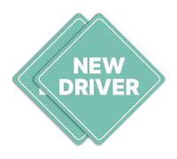 GEEKBEAR New Driver Car Sign - Sticker or Magnet & Color Options, Weather-Resistant - Diamond Shape 6.8 x 6.8 in (Mint, See-Through Sticker)