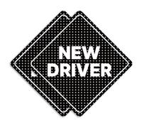 GEEKBEAR New Driver Car Sign - Sticker or Magnet & Color Options, Weather-Resistant - Diamond Shape 6.8 x 6.8 in (Black, See-Through Sticker)