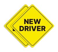 GEEKBEAR New Driver Car Sign - Sticker or Magnet & Color Options, Weather-Resistant - Diamond Shape 6.8 x 6.8 in (Yellow, Reflective Magnet)