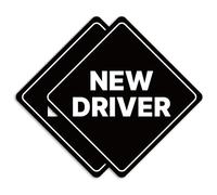 GEEKBEAR New Driver Car Sign - Sticker or Magnet & Color Options, Weather-Resistant - Diamond Shape 6.8 x 6.8 in (Black, Reflective Magnet)