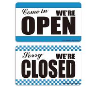 GEEKBEAR Open Closed Sign for Business - Acrylic, Double Sided, 9.8 x 5.9 in (02. Blue Checkerboard)