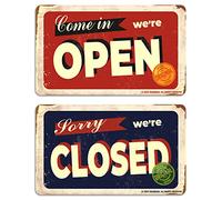 GEEKBEAR Open Closed Sign for Business - Acrylic, Double Sided, 9.8 x 5.9 in (04. Vintage Stamp)