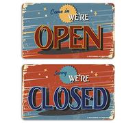 GEEKBEAR Open Closed Sign (08. Day & Night) - All in One Package/Double Sided Open and Closed Sign for Business - Vintage Open Closed Sign - Will Return or Will Be Right Back Sign