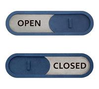 GEEKBEAR Open Closed Slider Door Sign for Home Office - Premium MDF, 7.5 x 2.2 in (Blue)