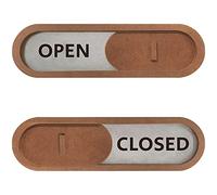 GEEKBEAR Open Closed Slider Door Sign for Home Office - Premium MDF, 7.5 x 2.2 in (Brown)
