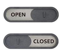 GEEKBEAR Open Closed Slider Door Sign for Home Office - Premium MDF, 7.5 x 2.2 in (Grey)