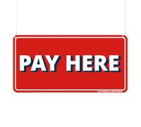 GEEKBEAR Pay Here Sign Hanging from Ceiling - 12 x 6 in (Red)