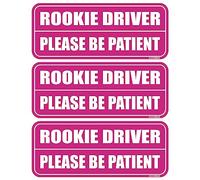 GEEKBEAR Rookie Driver Car Magnet (3 Pack) - Rectangular Shape, 8.7 x 3.6 inch (Pink/Pink)
