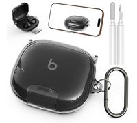 Geekboy Case for Beats Powerbeats Fit 2025, Clear TPU Protective Cover with Premium Metal Carabiner & Cleaning Kit, Shockproof Skin for Powerbeats Fit Case Cover (Clear Black)