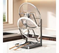 GeeKe Kitchen Pot Lid Storage Rack, Pot Lid Holder With Tray, Pot Lid Organizer Rack Removable Drip Tray,Perfect For Pot Lid, Pans, Chopping Board, Baking Trays (Gray)