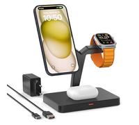 GEEKERA 3 in 1 Magnetic Charger, Inductive Wireless Charging Station, Charger Dock for iPhone 16/15/14/13/12/Pro MAX/Mini, Apple Watch 10/9/8/7/6/SE/5/4/3, AirPods 4/3/2/Pro, Black