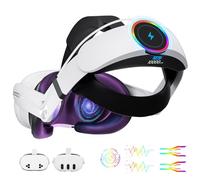 GEEKERA Headstrap Compatible with Meta Quest 3/3S: 10000mAh Battery Head Strap for VR Headset, Adjustable RGB light Headband VR Accessories, Quick Charge Extend 4H Playtime