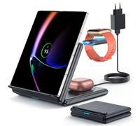 GEEKERA Inductive Charging Station for Samsung, 3 in 1 Foldable Wireless Charger for Samsung Z Fold/Flip/S24/S23, Wireless Charger for Fitbit Sense/Versa, Induction Charger for Galaxy Buds - Black