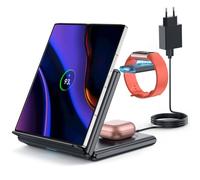 GEEKERA Inductive Charging Station for Samsung, 3-in-1 Foldable Wireless Charger for Samsung Z Fold/Flip, Wireless Charger for Fitbit Charge 6/5/Luxe, Induction Charger for Galaxy Buds-Carbon Black