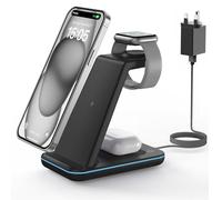 GEEKERA Wireless Charger, 3 in 1 Wireless Charging Station for iPhone Air/17/16/15/14/13/12/11/Pro Max/X/8, Phone and Watch Charger Stand for Apple Watch Ultra 3-2/11-2/SE, AirPods Pro/4/3/2, Black