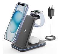 GEEKERA Wireless Charger Stand, 3 in 1 Wireless Charging Station for iPhone Air/17/16/15/14/13/12/11/XS/XR/X/8, Fast Charging Stand for Apple Watch Ultra 3-2, Docking Station for AirPod Pro-2, Black