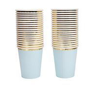 Geeklife Gold Blue Paper Cups with Sparkly Gold Foil Border Disposable Paper Cups 9oz for Dinner,Lunch,Birthday and Baby Shower,40 pcs