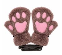 GEEKPC Black Plush Cat Paw Mittens, 1 Pair, Pink Embroidery, Anti-Loss Cord | Ultra-soft plush fabric, warm mitten wrap. 3D cat paw with pink embroidery. for cosplay, Halloween, winter wear