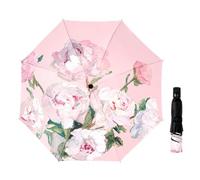 GEEKPC Compact Folding Sun Umbrella, UPF 50+, Floral Print, 98 cm Canopy | Dual-layer black coating, double canopy, reinforced ribs, manual opening, 28 cm folded, 290g, for commutes & travel