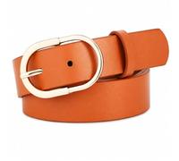 GEEKPC Slim Black Faux Leather Belt with Oval Gold-Tone Buckle - Adjustable Waist Strap for Women, Ladies Fashion Accessory Fits Jeans, Trousers and Dresses, Classic Minimalist Style