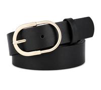 GEEKPC Slim Black Faux Leather Belt with Oval Gold-Tone Buckle - Adjustable Waist Strap for Women, Ladies Fashion Accessory Fits Jeans, Trousers and Dresses, Classic Minimalist Style