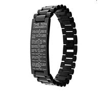 GeekPromise Christian Bracelet Lord's Prayer or TEN COMMANDMNTS Black Stainless steel High precision Solid Adjustablele Various styles Gift for Christians, 8.3 inches, Stainless Steel, no gemstone